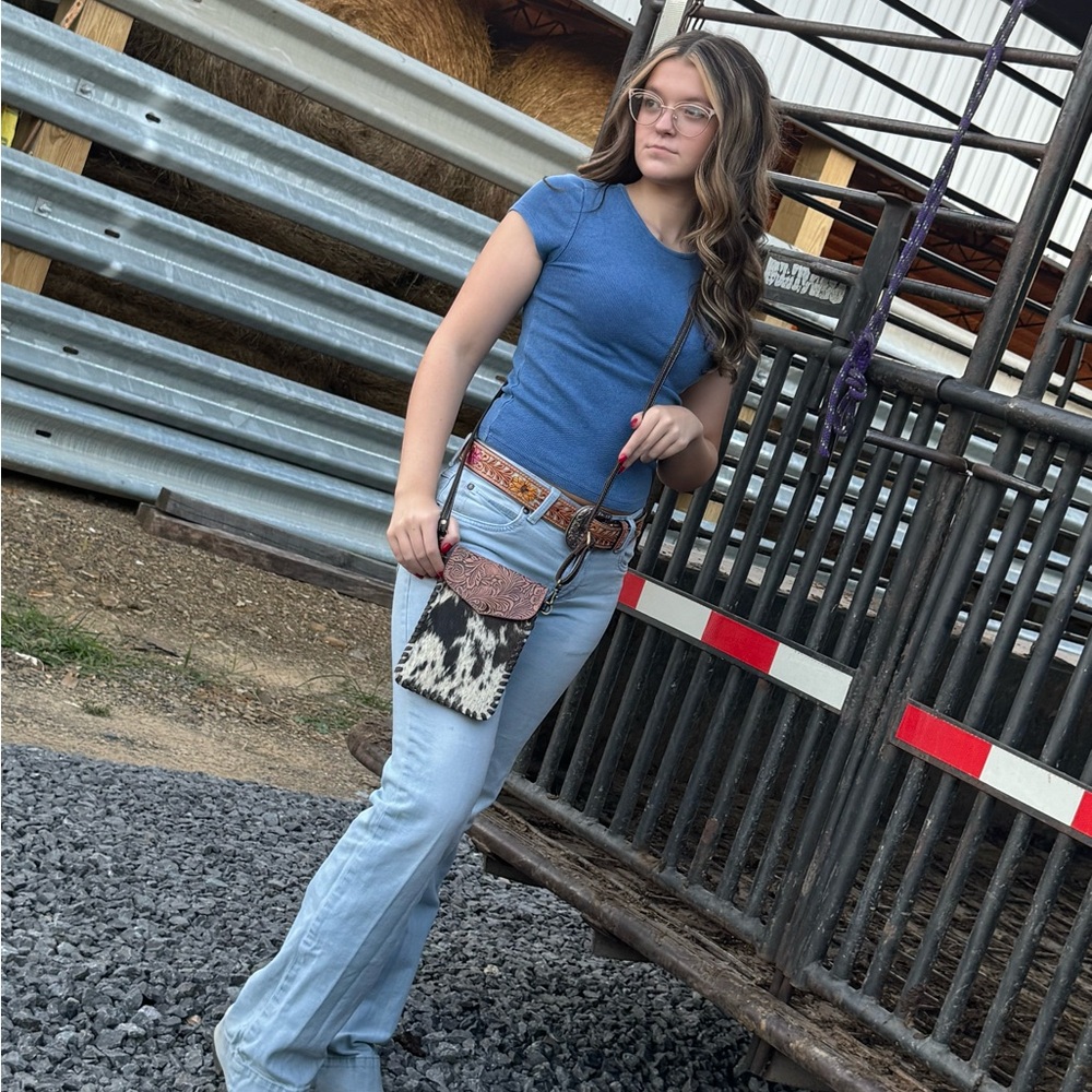 Western Tooled Leather Phone Purse